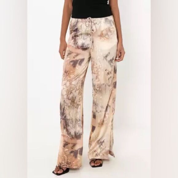 ZARA Full Length Printed Brown satin Women's Pants, Small - Picture 2 of 10